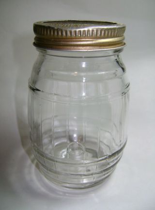 Vintage Heinz 57 Varieties Pickle Barrel Miniature Old Glass Jar & Lid 4 - 1/2 "