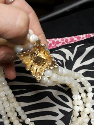 Vintage Ciner 4 Strand Mother Of Pearl Necklace With Gold Clasp