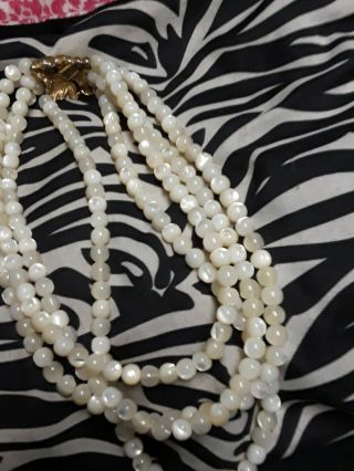 Vintage Ciner 4 Strand Mother Of Pearl Necklace With Gold Clasp 3