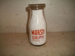 Rare Marsh Dairy Fairfield Connecticut Ct Conn Half Pint Pyro Milk Bottle