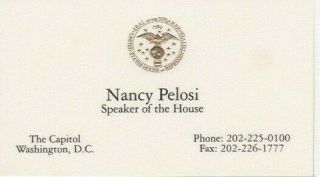 Nancy Pelosi Office Card Business Speaker Of The House California Official Rep