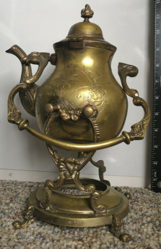 Antique Vintage Arab Bedouin Dallah Pot Brass/copper Engraved From Saudi Arabia
