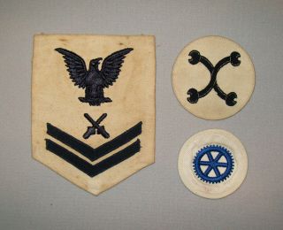Old Vtg Ca 1940s Wwii Usn United States Navy Three Ratings Rank Patches