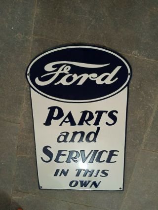 Porcelain Ford Parts Enamel Sign Size 21 " X 13.  5 " Inches
