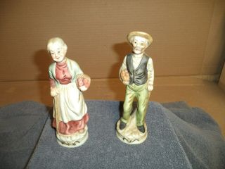 Vintage " Old Man & Old Woman With Baskets " Porcelain Figurines Unbranded