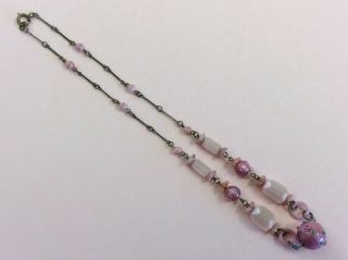 Antique Art Deco Pink Czech Glass Bead Necklace 1920