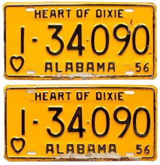 Vintage Alabama 1956 Jefferson County License Plate Pair,  34090