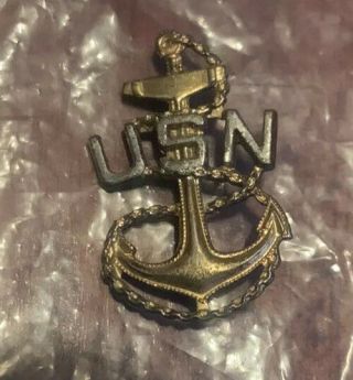 Vintage Us Navy Chief Petty Officer Hat Pin Badge/sterling Silver/anchor Rope