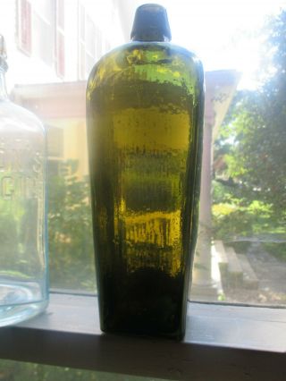 Case Gin Bottle 1860 - 80s Olive Green British Appl Lip Base Suction Scar