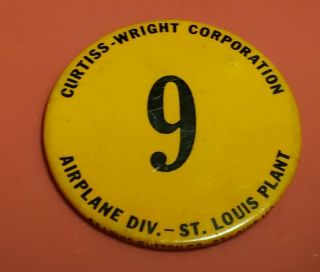 Vintage Ww2 Curtiss Wright Aircraft Employee Pin Button Id Badge St Louis Mo