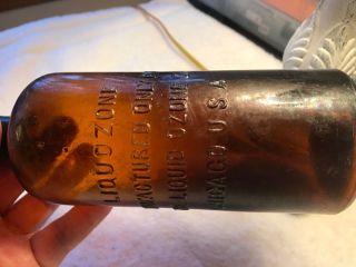 Liquid Ozone Co.  Chicago,  Usa.  Liquozone - 8 1/4 " Glass Bottle Embossed Vintage