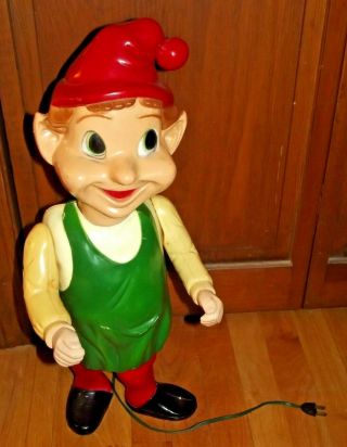 Lighted Vintage 22 " Union Blow Mold Hard Plastic Jointed Christmas Elf