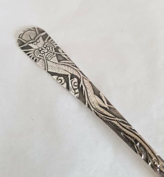 Late C19 Chinese Export Silver Butter Knife.  Decorated In Relief With Dragons