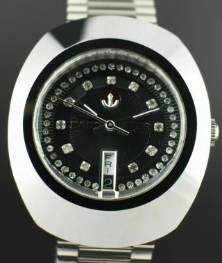 Vintage Rado Diastar Automatic Silver Black Dial White Diamond Men 