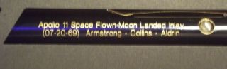 Apollo 11 Space Flown,  Moon Landed,  Inlaid Medal In A Lazer Engraved Pen