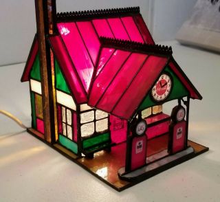 Franklin The Coca Cola Stained Glass Gas Station Lighted 1997 -