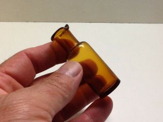 Small Antique Yellow Amber Travelers Ink Bottle With Pour Spout.