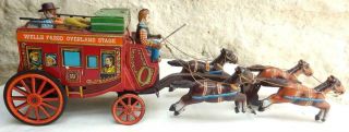 Vintage Tin Plate Toy Alps Winner Of The West Stage Coach Battery Operated 1950s