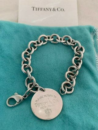 Please Return To Tiffany & Co Sterling Silver Circle Tag Bracelet 7.  5 "