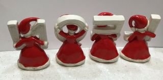 Vintage NOEL Ceramic Christmas Pixie Elf Santa Girls in Red Suits JAPAN 3