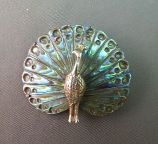 Peacock Brooch Abalone Shell Feathers Sterling Silver Body Makers Mark Cond