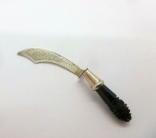 Victorian Sickle Curved Knife With Carved Jet Handle Bookmark C1890 