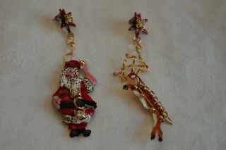 Vintage Lunch At The Ritz Pierced Earrings - Christmas Santa And Reindeer