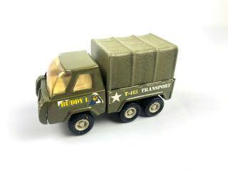 Vtg Buddy L Japan Pressed Steel Green Army Transport Toy Truck W/ Topper Vintage