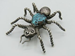 Vintage Southwestern Sterling Silver Lone Mountain Turquoise Spider Brooch Pin