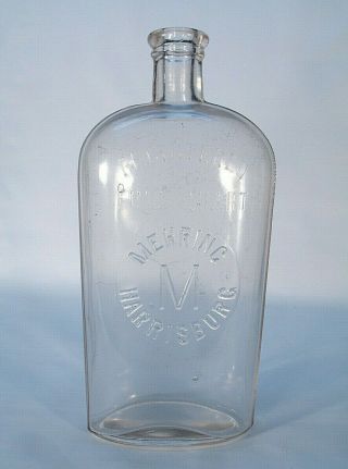 Harrisburg Pa Mehring Quart Blown In Mold Whiskey Flask Bottle