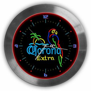 Corona Extra Beer Parrot Neon Wall Clock Red Retro Vintage Bar Mancave
