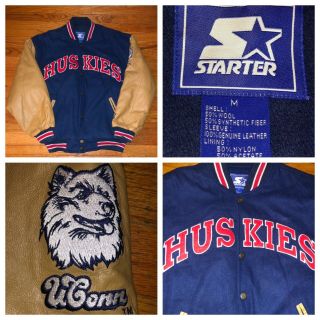 Vtg Starter Men’s Uconn Huskies Varsity Letterman Wool/leather Jacket Sz Medium