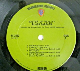Black Sabbath Master Of Reality Warner Bros Green Label W/ Poster BS 2562 3