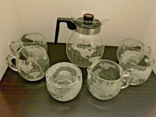 Vintage 1970s Nestle World Globe Coffee Pot W/sugar Creamer 4 Mugs
