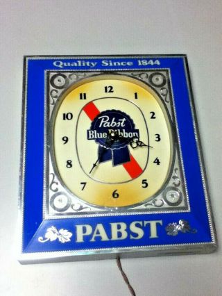 Pabst Blue Ribbon Beer Sign Vintage Lighted Wall Clock A/c Bar Light Aw5