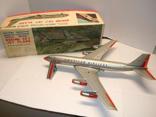 1960 Yonezawa Tin Battery Op 707 Aa Airplane W/lighted Engines & Box.  A, .  Runs