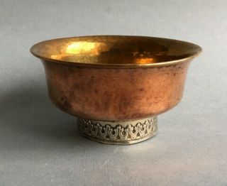 Antique Tibetan Tea Bowl Hand Made Crafted Metal Brass Copper Silver Mongolian