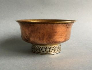 ANTIQUE TIBETAN TEA BOWL hand made crafted metal brass copper silver Mongolian 2