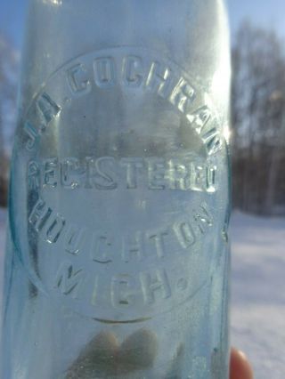 Rare Pint Hutchinson Soda Bottle J.  A.  COCHRAN HOUGHTON,  MICHIGAN 2