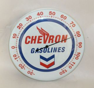 CHEVRON GASOLINES THERMOMETER 12” ROUND GLASS DOME SIGN VINTAGE STYLE GULF 2
