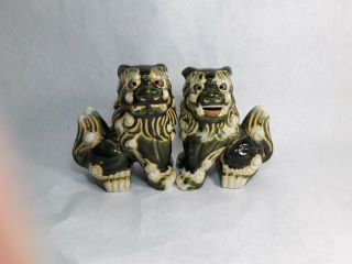 Vintage Jade Green Glazed Porcelain Chinese Foo - Dogs