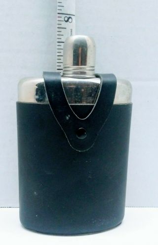 Vintage Black Leather Glass Hip Flask Made In West Germany 7 "