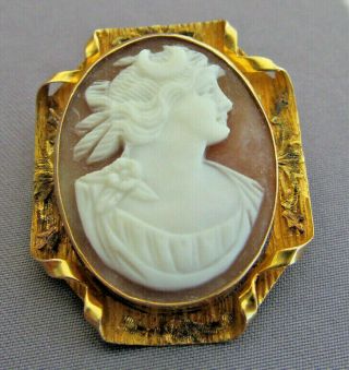 Antique Victorian 10k Yellow Gold Shell Carved Raised Relief Cameo Pendant Pin