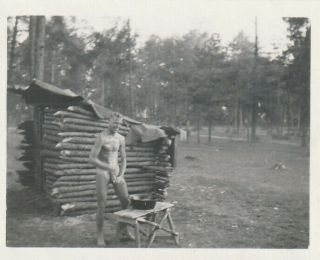 Vintage Photograph,  Semi - Nude Good Looking Young Soldier,  Washing,  Gay Interest