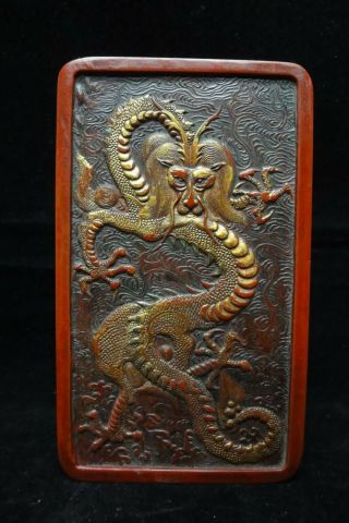 Large Old Chinese Hand Carving Dragon Cinnabar Ink Stick Inkslab Marks