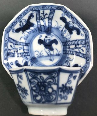 Antique Chinese Kangxi Blue And White Porcelain Cup And Saucer With Boys 18th C