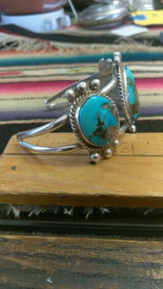 Vintage Navajo Old Pawn Turquoise Stone Sterling Silver Cuff Bracelet 3