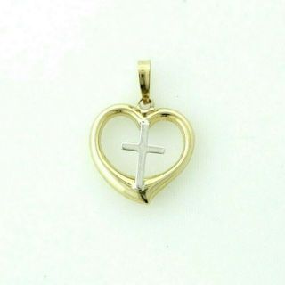 10kt Yellow And White Gold Heart With Cross Pendant Brand New/old Stock Was $150