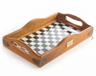 Mackenzie Childs Large Wood And Courtly Check Hostess Tray