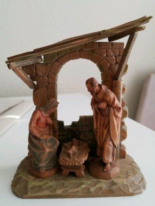 Anri Kuolt Holy Family Wood Carved Nativity Piece Mary Joseph Jesus Manger